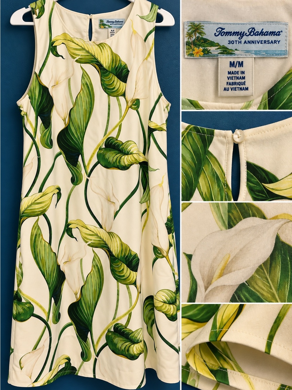 Tommy Bahama Cream Dress with Green Tropical Leaf Print